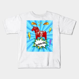 Sweden Swedish horse dala pop art style Kids T-Shirt